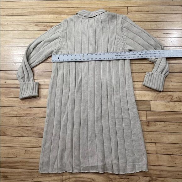 BURNS Wool Knit Duster Sweater Dress Womens 1X Vintage Tan Beige Long Cardigan - Picture 10 of 15